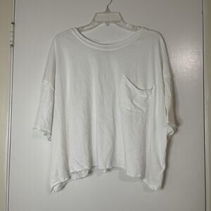 Free People oversized white pocket cropped cotton tshirt size Large